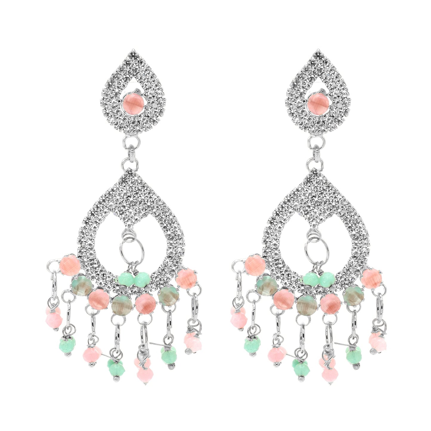 Shining Jewel Crystal and AD Silver-Plated Fancy Western Style Cocktail Pearl Drop Long earrings for women (SJE_230_S_D1)
