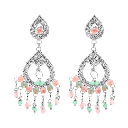 Shining Jewel Crystal and AD Silver-Plated Fancy Western Style Cocktail Pearl Drop Long earrings for women (SJE_230_S_D1)