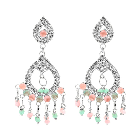 Shining Jewel Crystal and AD Silver-Plated Fancy Western Style Cocktail Pearl Drop Long earrings for women (SJE_230_S_D1)