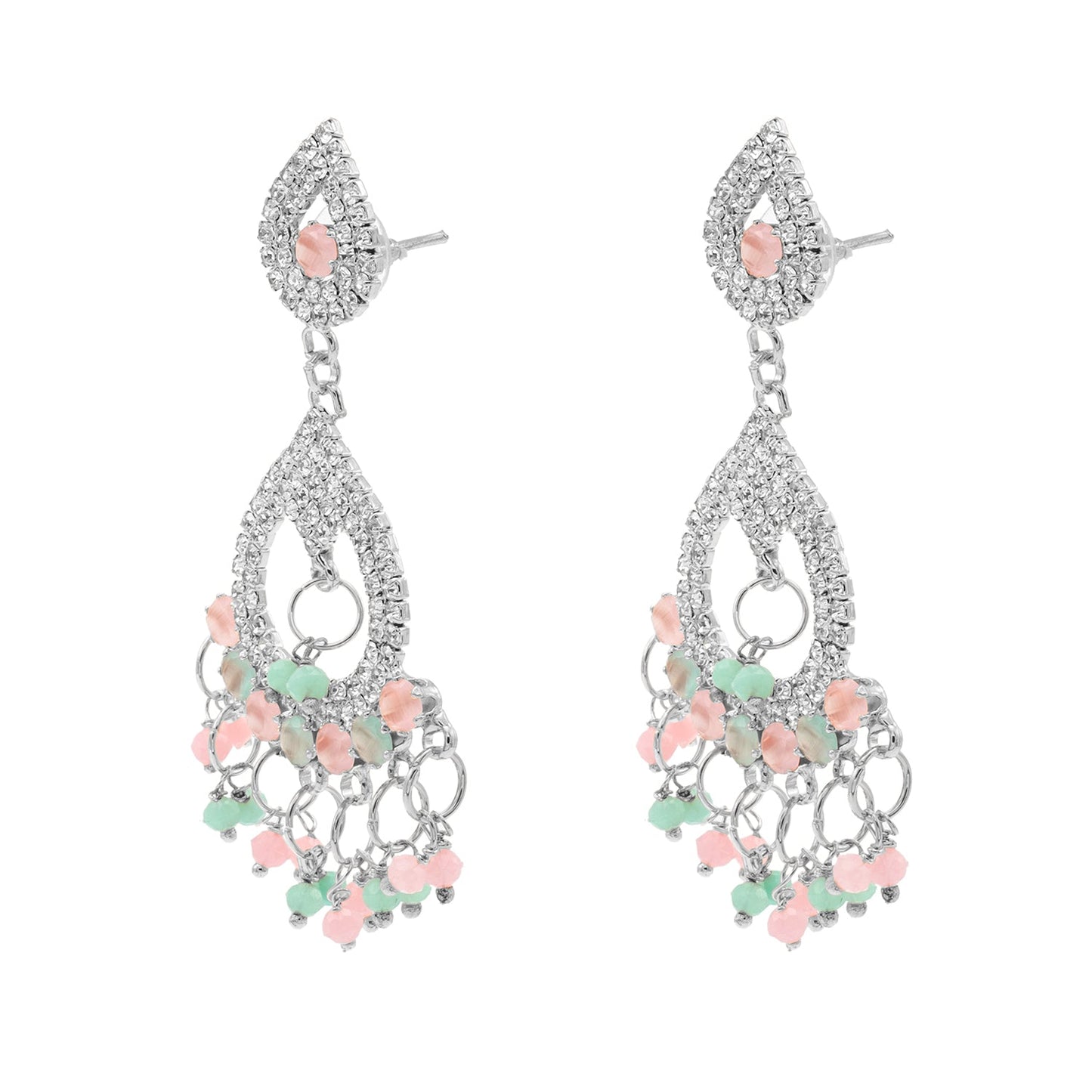 Shining Jewel Crystal and AD Silver-Plated Fancy Western Style Cocktail Pearl Drop Long earrings for women (SJE_230_S_D1)