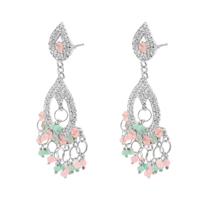 Shining Jewel Crystal and AD Silver-Plated Fancy Western Style Cocktail Pearl Drop Long earrings for women (SJE_230_S_D1)