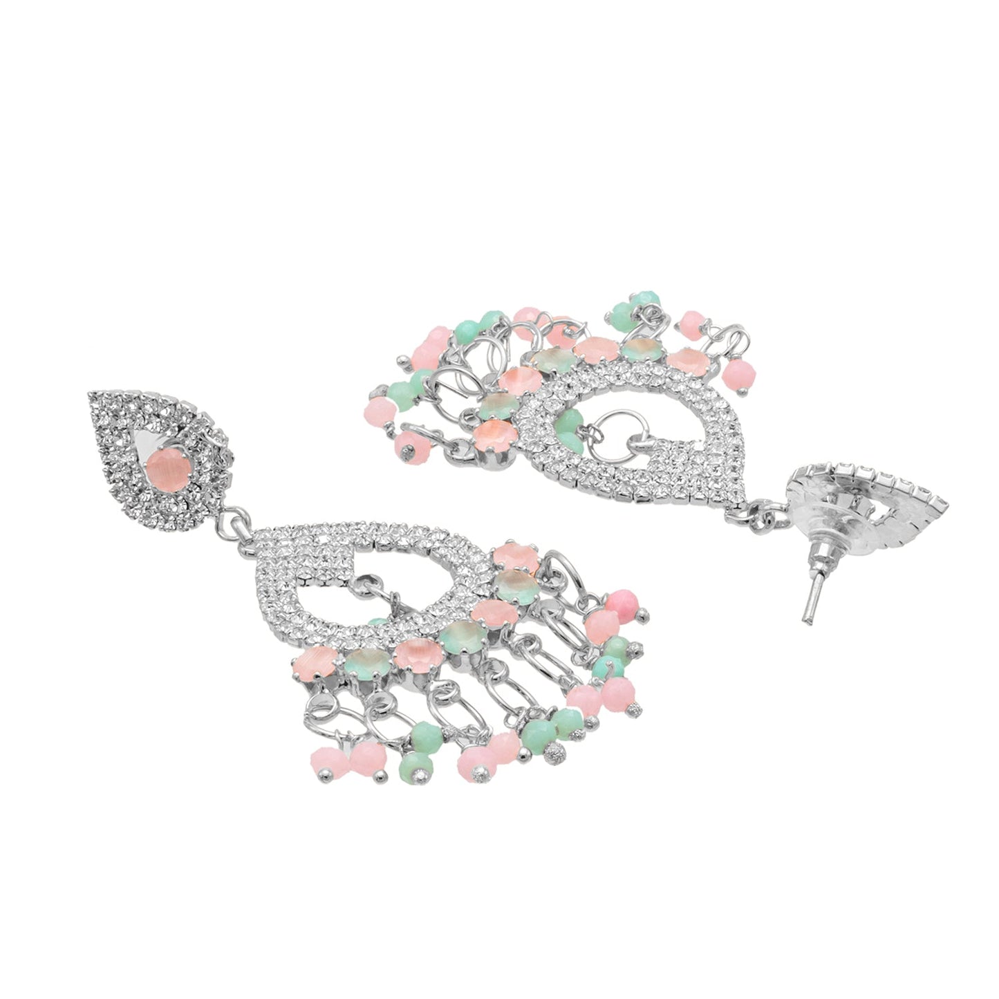 Shining Jewel Crystal and AD Silver-Plated Fancy Western Style Cocktail Pearl Drop Long earrings for women (SJE_230_S_D1)