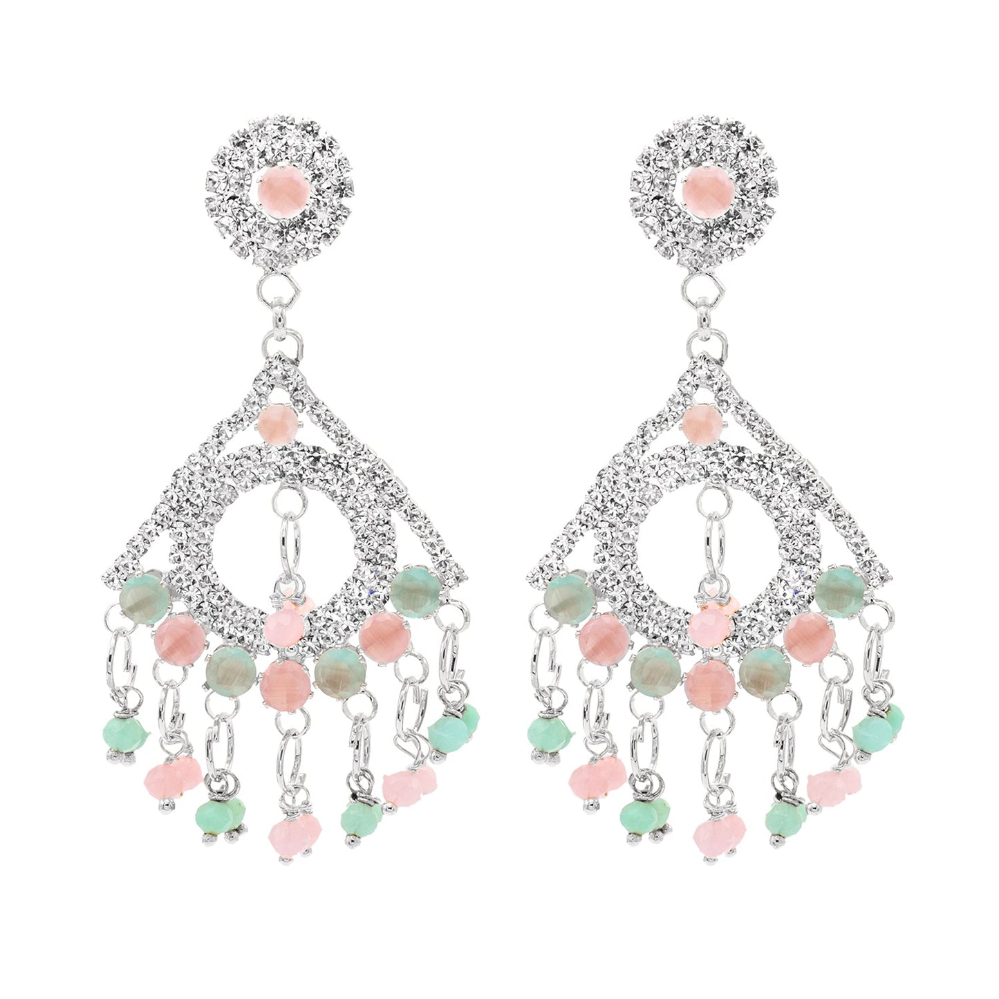 Shining Jewel Crystal and AD Silver-Plated Fancy Western Style Cocktail Pearl Drop Long earrings for women (SJE_230_S_D2)