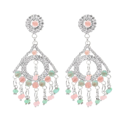 Shining Jewel Crystal and AD Silver-Plated Fancy Western Style Cocktail Pearl Drop Long earrings for women (SJE_230_S_D2)