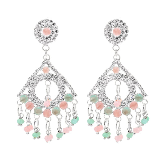 Shining Jewel Crystal and AD Silver-Plated Fancy Western Style Cocktail Pearl Drop Long earrings for women (SJE_230_S_D2)