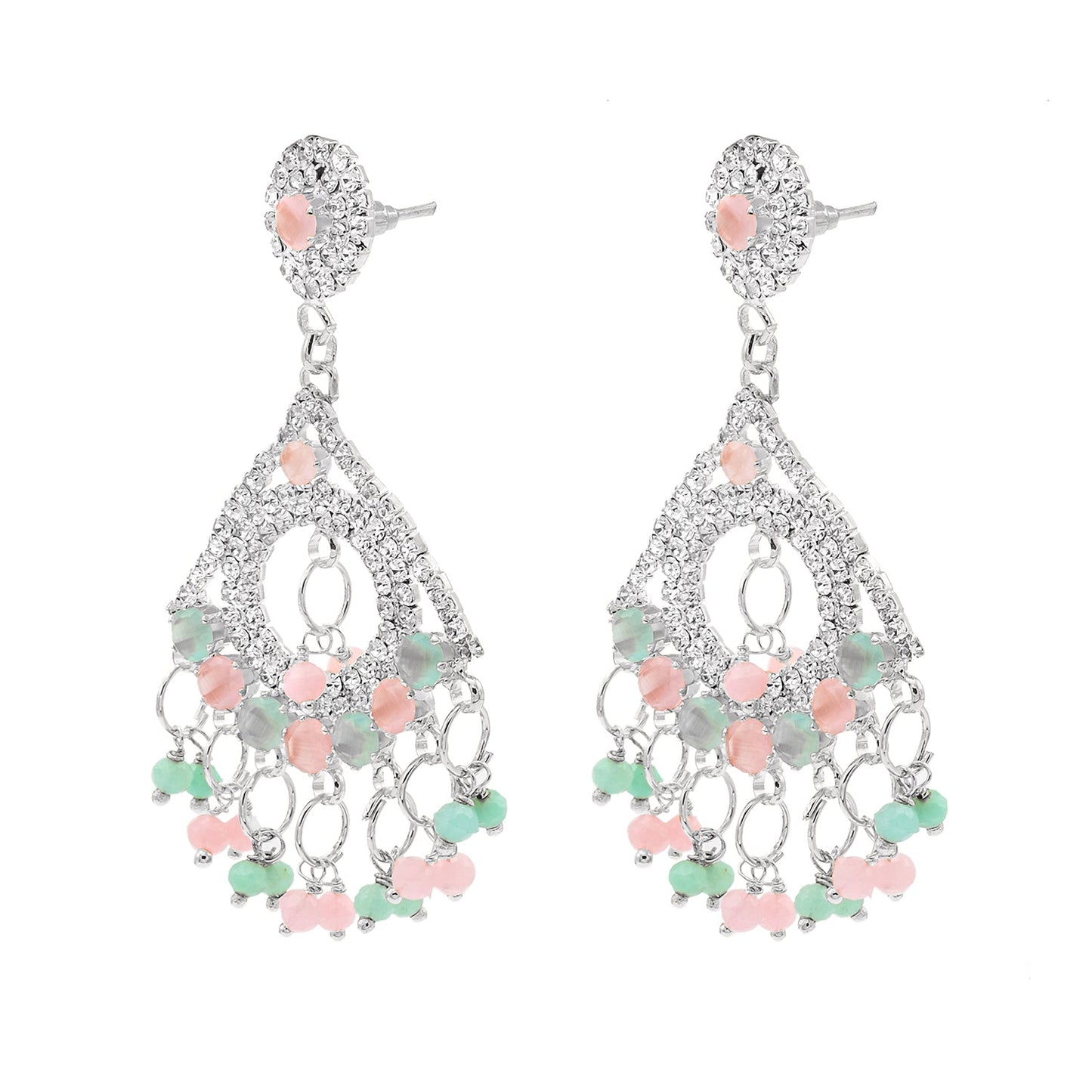 Shining Jewel Crystal and AD Silver-Plated Fancy Western Style Cocktail Pearl Drop Long earrings for women (SJE_230_S_D2)