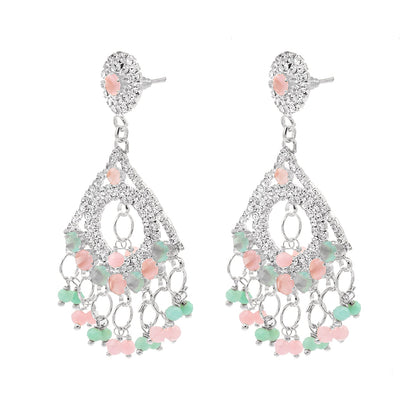 Shining Jewel Crystal and AD Silver-Plated Fancy Western Style Cocktail Pearl Drop Long earrings for women (SJE_230_S_D2)