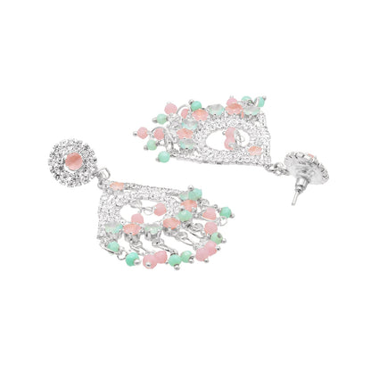 Shining Jewel Crystal and AD Silver-Plated Fancy Western Style Cocktail Pearl Drop Long earrings for women (SJE_230_S_D2)
