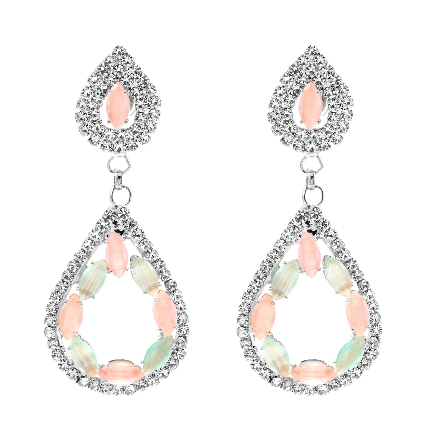 Shining Jewel Crystal and AD Silver-Plated Fancy Western Style Cocktail Pearl Drop Long earrings for women (SJE_230_S_D3)