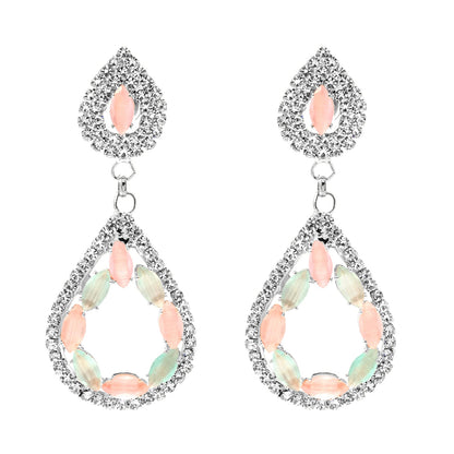 Shining Jewel Crystal and AD Silver-Plated Fancy Western Style Cocktail Pearl Drop Long earrings for women (SJE_230_S_D3)