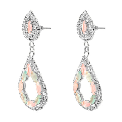 Shining Jewel Crystal and AD Silver-Plated Fancy Western Style Cocktail Pearl Drop Long earrings for women (SJE_230_S_D3)