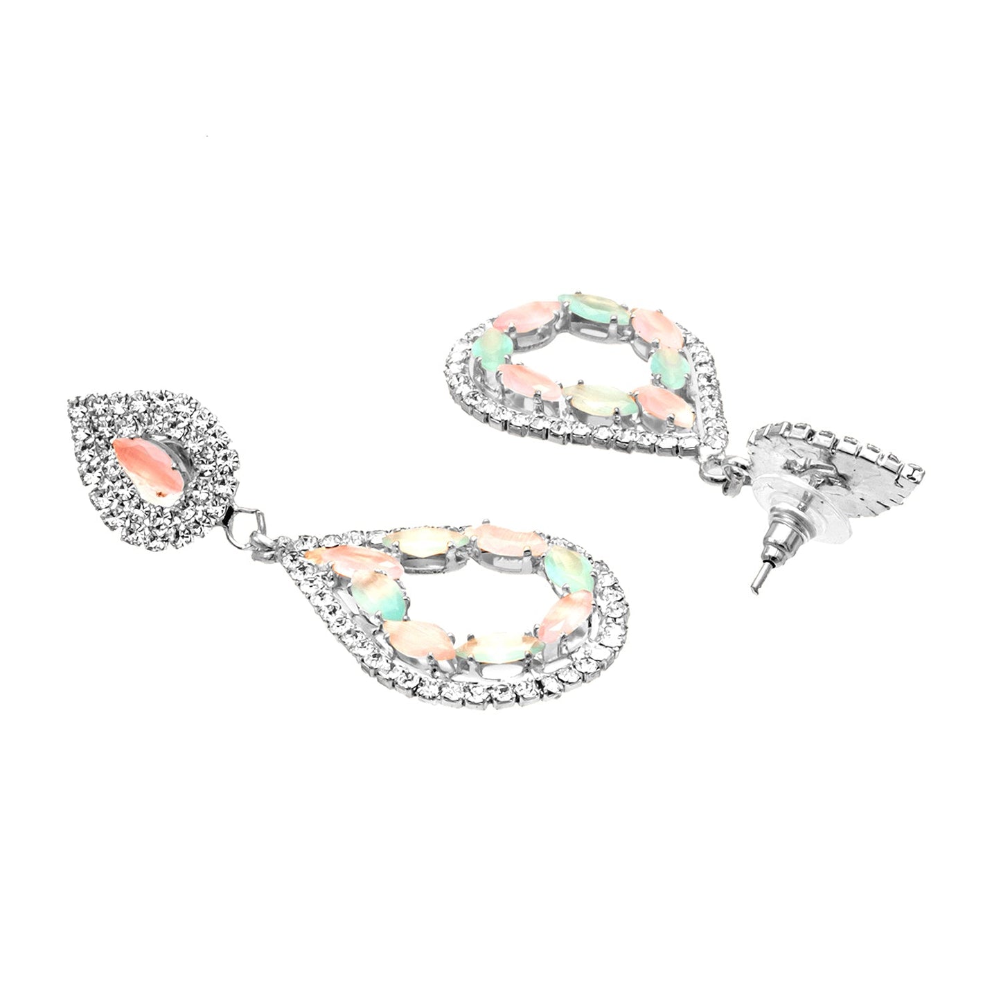 Shining Jewel Crystal and AD Silver-Plated Fancy Western Style Cocktail Pearl Drop Long earrings for women (SJE_230_S_D3)