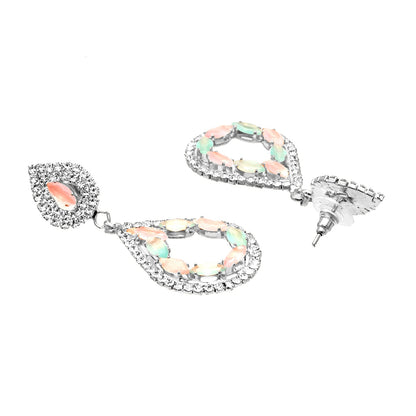Shining Jewel Crystal and AD Silver-Plated Fancy Western Style Cocktail Pearl Drop Long earrings for women (SJE_230_S_D3)