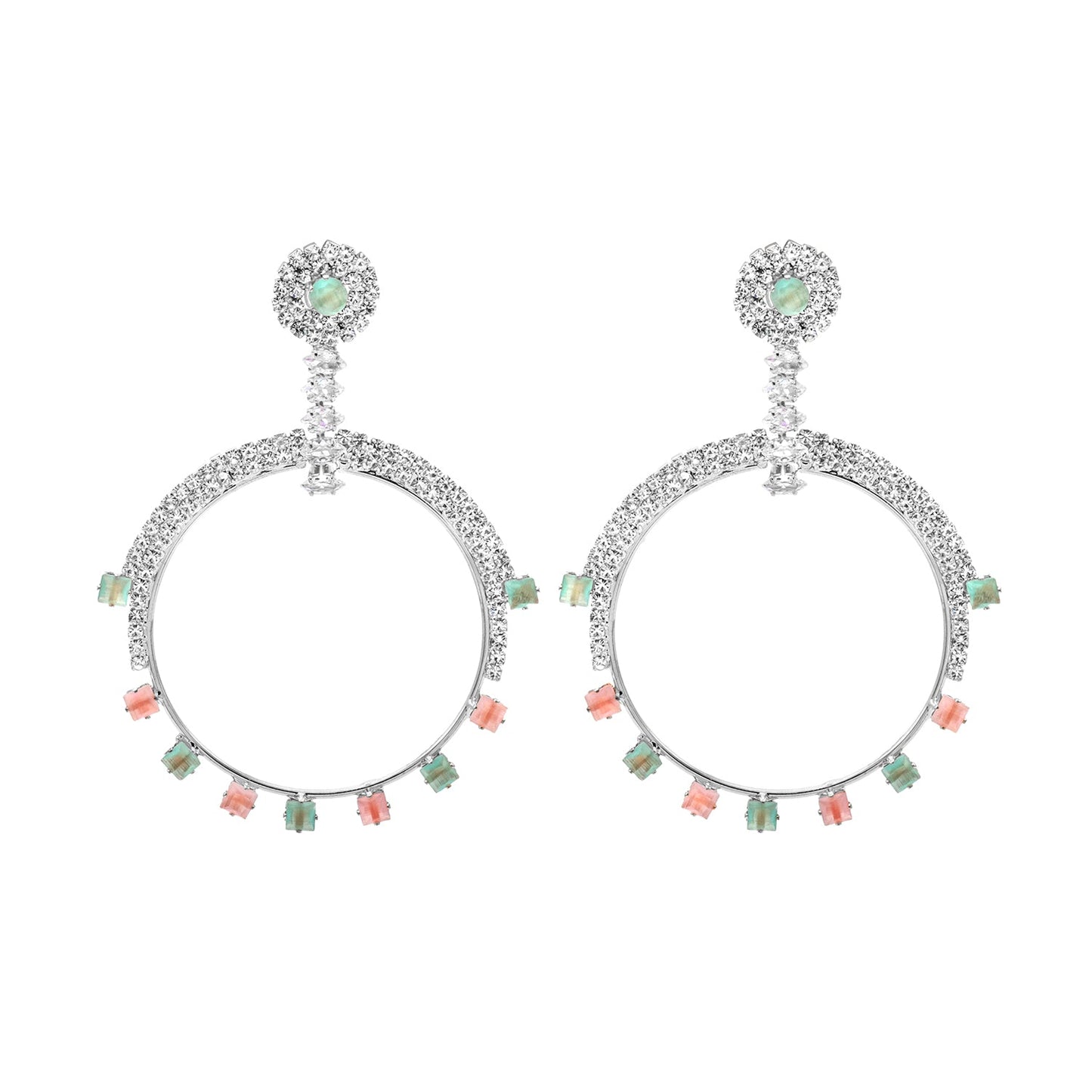 Shining Jewel Crystal and AD Silver Plated Fancy Western Style Cocktail Pearl Drop earrings for women (SJE_230_S_D5)
