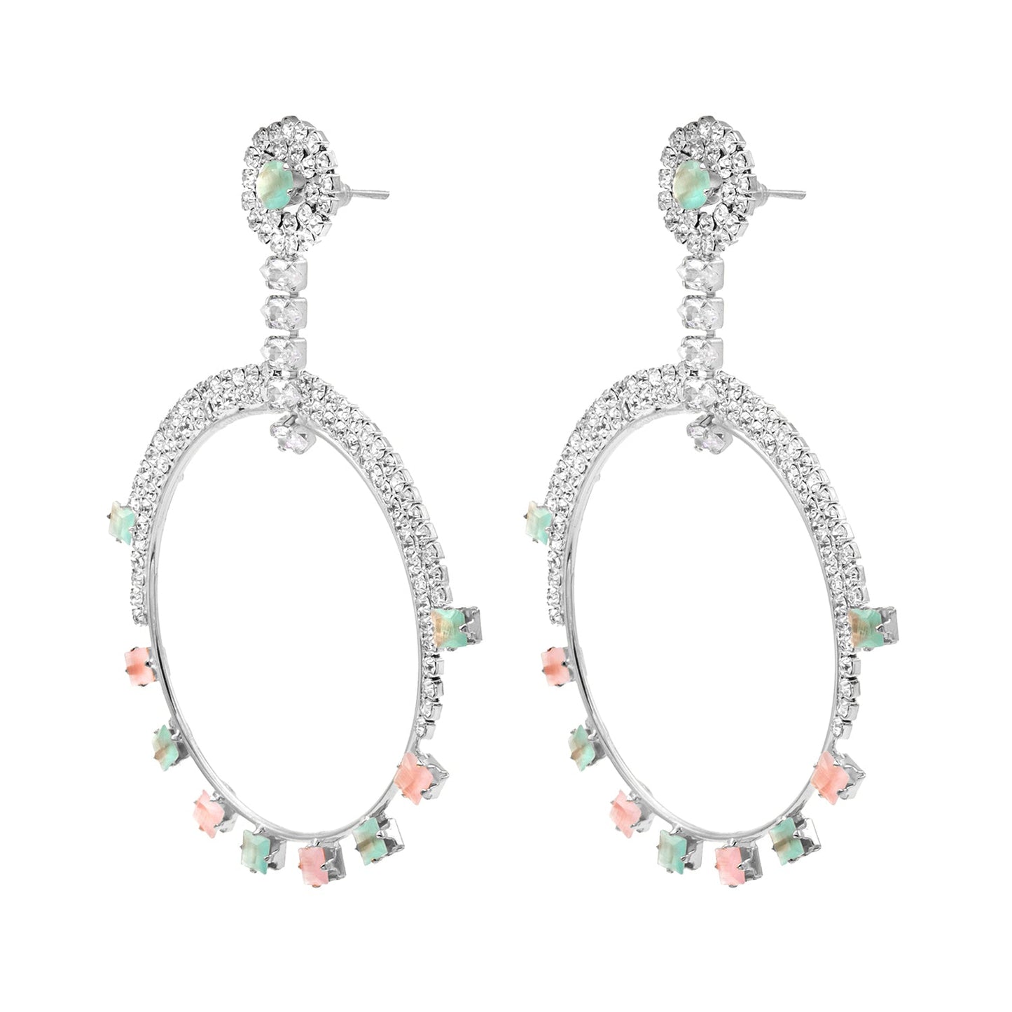 Shining Jewel Crystal and AD Silver Plated Fancy Western Style Cocktail Pearl Drop earrings for women (SJE_230_S_D5)