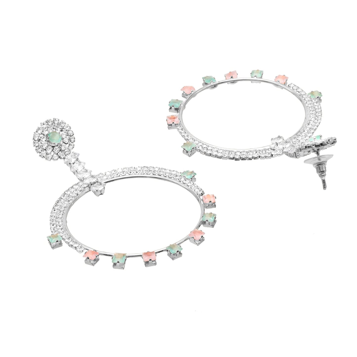 Shining Jewel Crystal and AD Silver Plated Fancy Western Style Cocktail Pearl Drop earrings for women (SJE_230_S_D5)