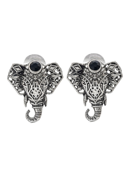 Shining Jewel Traditional Indian Silver Oxidised CZ, Crystal Studded Elephant Earring For Women (SJE_231_S)