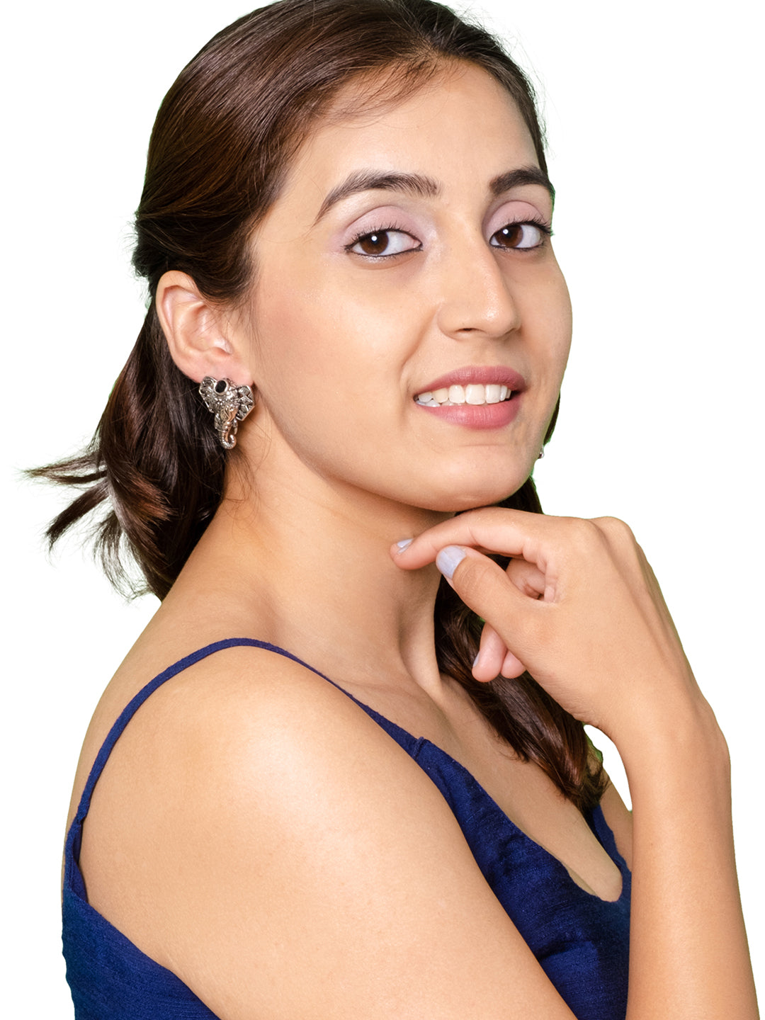 Shining Jewel Traditional Indian Silver Oxidised CZ, Crystal Studded Elephant Earring For Women (SJE_231_S)