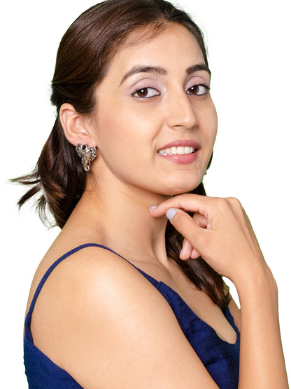 Shining Jewel Traditional Indian Silver Oxidised CZ, Crystal Studded Elephant Earring For Women (SJE_231_S)