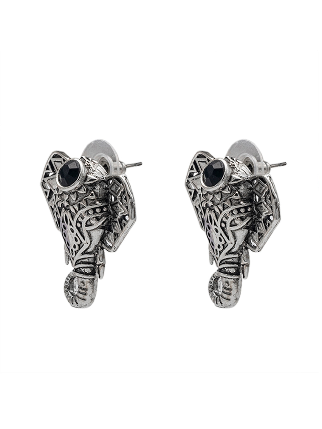 Shining Jewel Traditional Indian Silver Oxidised CZ, Crystal Studded Elephant Earring For Women (SJE_231_S)