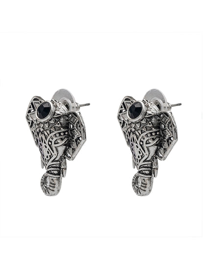 Shining Jewel Traditional Indian Silver Oxidised CZ, Crystal Studded Elephant Earring For Women (SJE_231_S)
