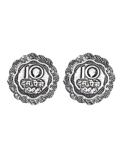 Shining Jewel Traditional Indian Antique Oxidised Silver CZ, Handcrafted Design Stud Earring For Women (SJE_232)