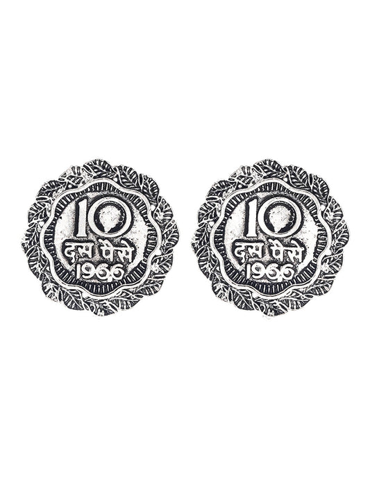 Shining Jewel Traditional Indian Antique Oxidised Silver CZ, Handcrafted Design Stud Earring For Women (SJE_232)