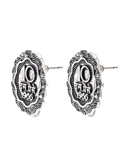 Shining Jewel Traditional Indian Antique Oxidised Silver CZ, Handcrafted Design Stud Earring For Women (SJE_232)