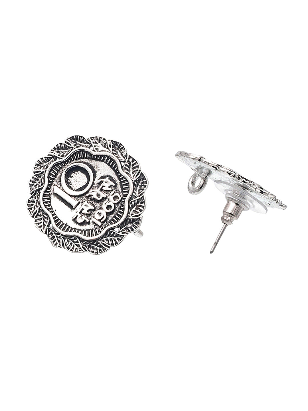 Shining Jewel Traditional Indian Antique Oxidised Silver CZ, Handcrafted Design Stud Earring For Women (SJE_232)
