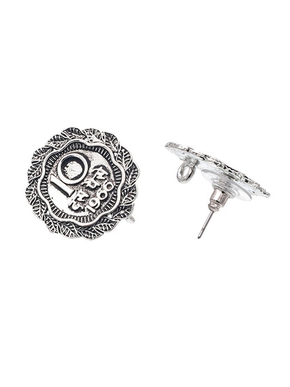 Shining Jewel Traditional Indian Antique Oxidised Silver CZ, Handcrafted Design Stud Earring For Women (SJE_232)