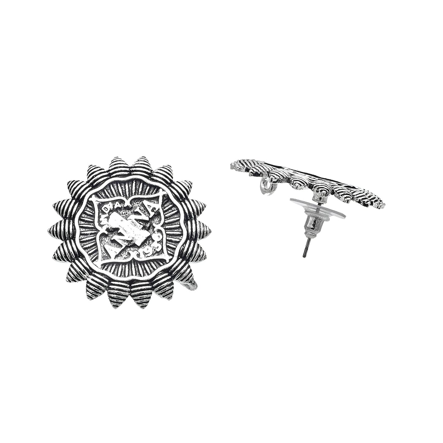 Shining Jewel Traditional Indian Antique Oxidised Silver CZ, Handcrafted Design Stud Earring For Women (SJE_233)