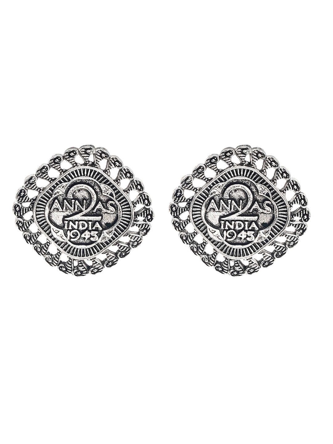 Shining Jewel Traditional Indian Antique Oxidised Silver CZ, Handcrafted Design Stud Earring For Women (SJE_234)