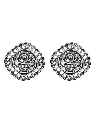 Shining Jewel Traditional Indian Antique Oxidised Silver CZ, Handcrafted Design Stud Earring For Women (SJE_234)