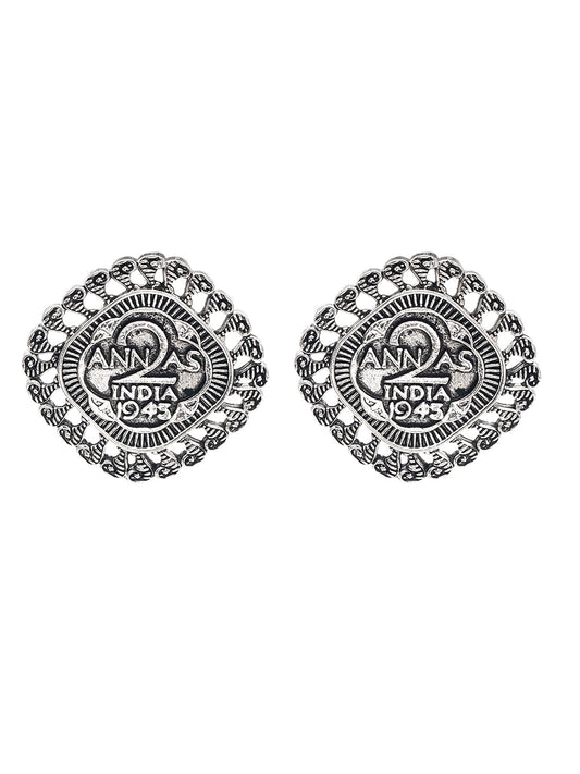 Shining Jewel Traditional Indian Antique Oxidised Silver CZ, Handcrafted Design Stud Earring For Women (SJE_234)