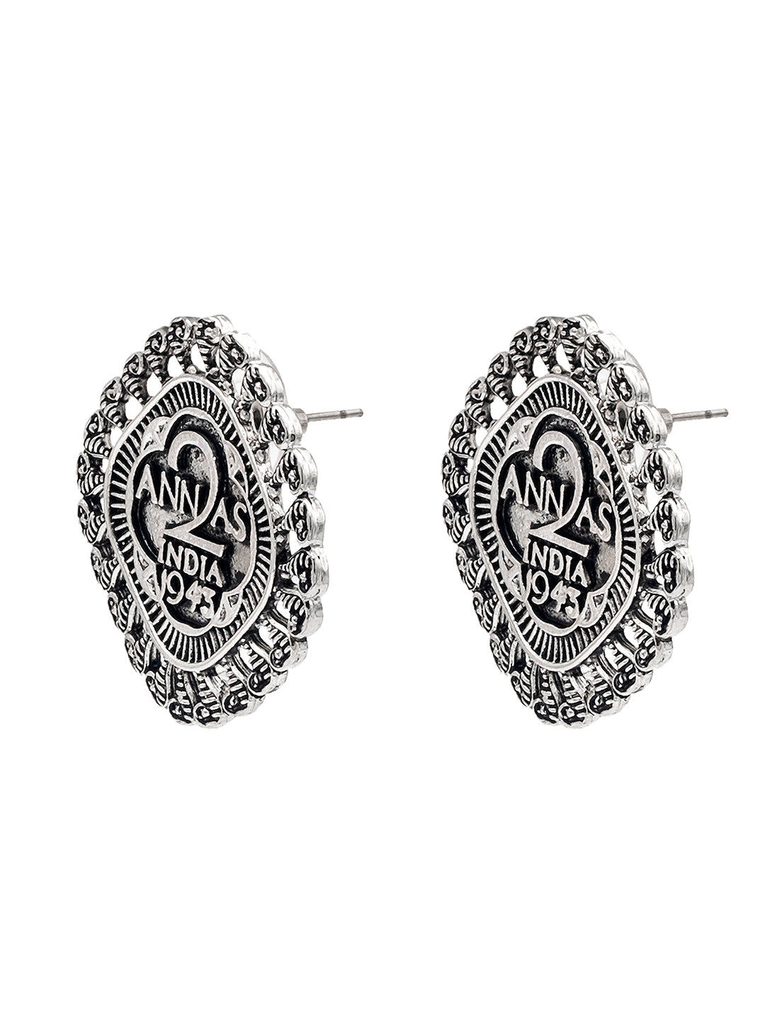Shining Jewel Traditional Indian Antique Oxidised Silver CZ, Handcrafted Design Stud Earring For Women (SJE_234)