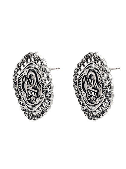 Shining Jewel Traditional Indian Antique Oxidised Silver CZ, Handcrafted Design Stud Earring For Women (SJE_234)