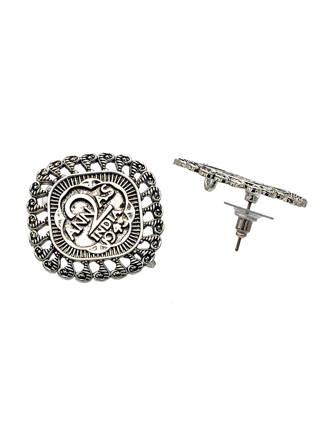 Shining Jewel Traditional Indian Antique Oxidised Silver CZ, Handcrafted Design Stud Earring For Women (SJE_234)