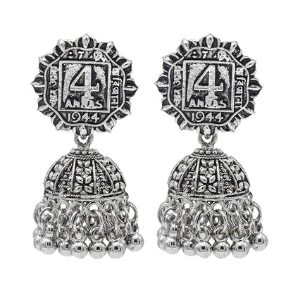 Shining Jewel Traditional Indian Antique Oxidised Silver CZ, Pearls, Handcrafted Design Jhumka Earrings For Women (SJE_235)
