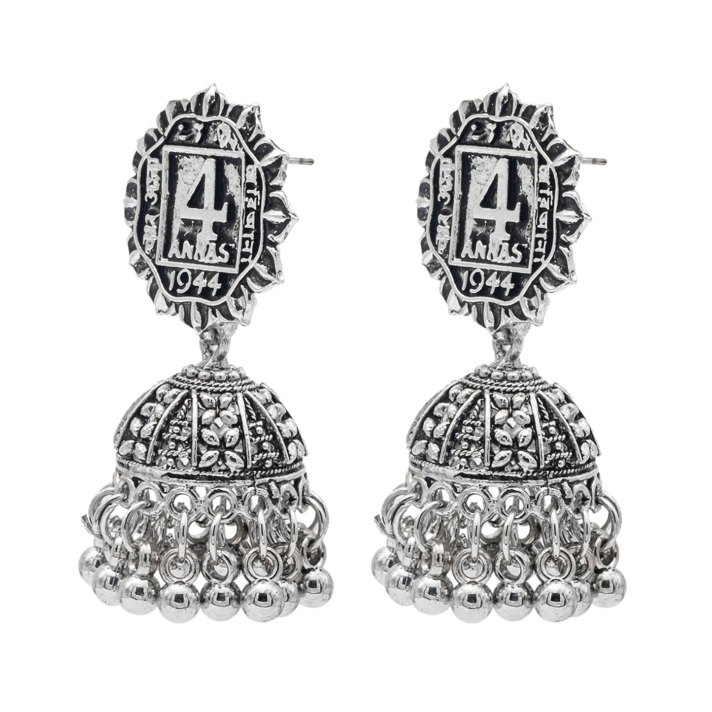 Shining Jewel Traditional Indian Antique Oxidised Silver CZ, Pearls, Handcrafted Design Jhumka Earrings For Women (SJE_235)