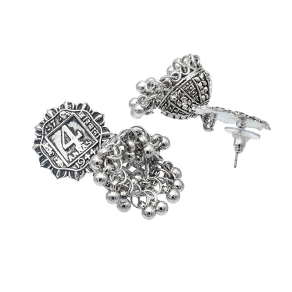 Shining Jewel Traditional Indian Antique Oxidised Silver CZ, Pearls, Handcrafted Design Jhumka Earrings For Women (SJE_235)