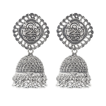 Shining Jewel Traditional Indian Antique Oxidised Silver CZ, Pearls, Handcrafted Design Jhumka Earrings For Women (SJE_236)