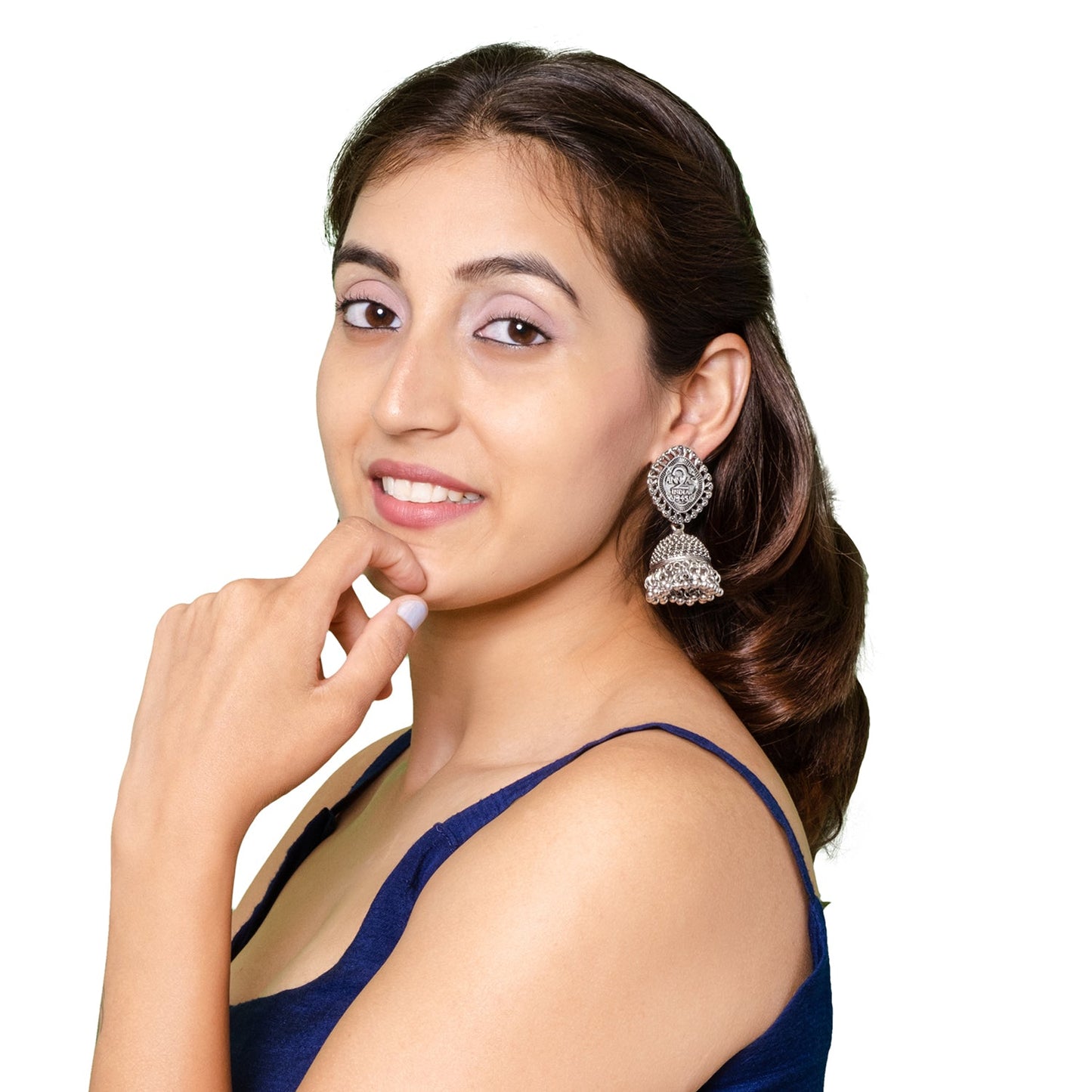 Shining Jewel Traditional Indian Antique Oxidised Silver CZ, Pearls, Handcrafted Design Jhumka Earrings For Women (SJE_236)