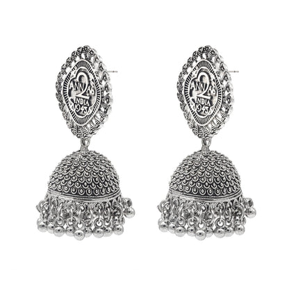 Shining Jewel Traditional Indian Antique Oxidised Silver CZ, Pearls, Handcrafted Design Jhumka Earrings For Women (SJE_236)