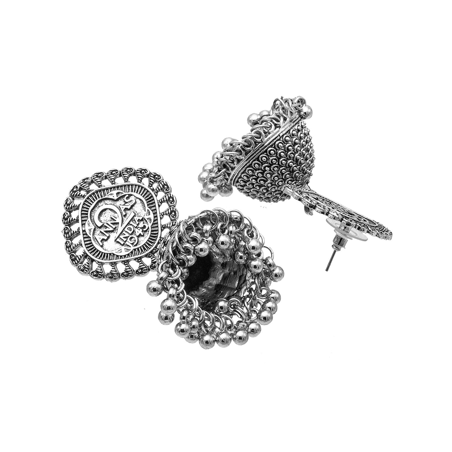 Shining Jewel Traditional Indian Antique Oxidised Silver CZ, Pearls, Handcrafted Design Jhumka Earrings For Women (SJE_236)