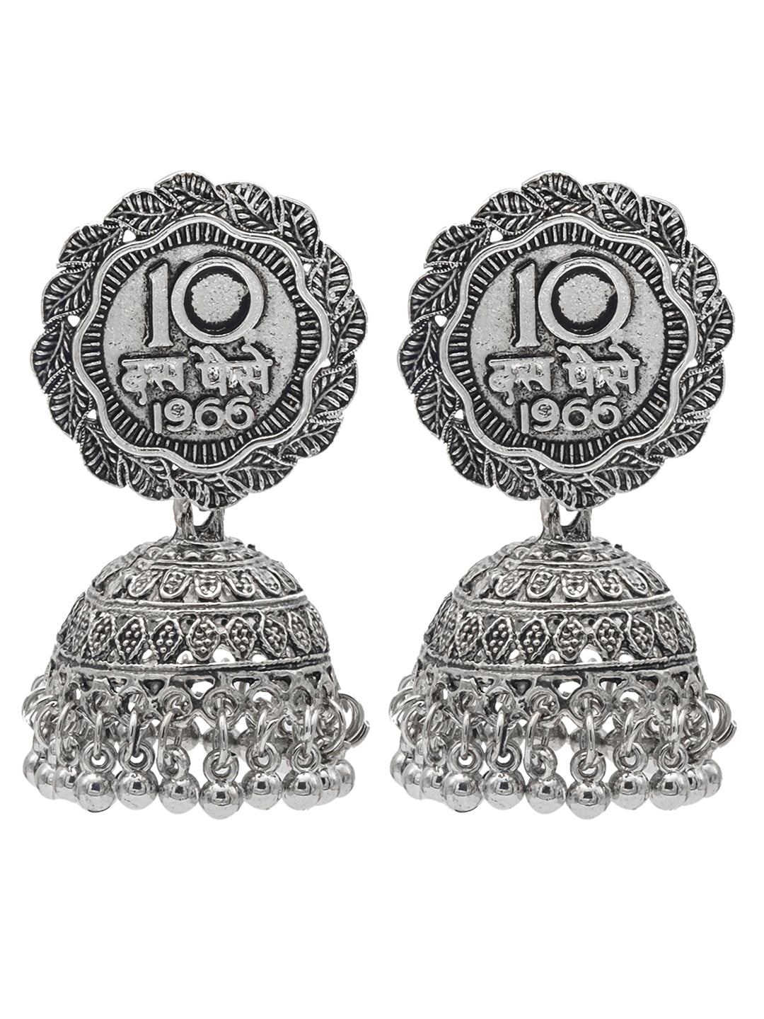 Shining Jewel Traditional Indian Antique Oxidised Silver CZ, Pearls, Handcrafted Design Jhumka Earrings For Women (SJE_237)