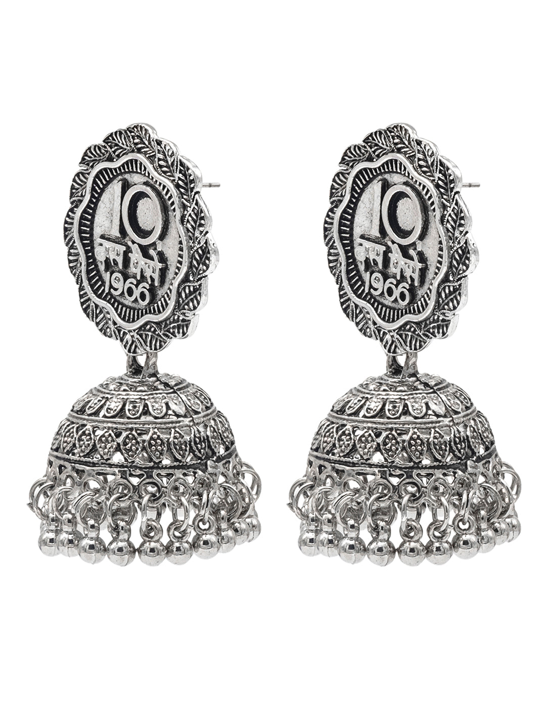 Shining Jewel Traditional Indian Antique Oxidised Silver CZ, Pearls, Handcrafted Design Jhumka Earrings For Women (SJE_237)