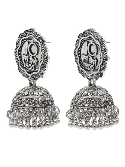 Shining Jewel Traditional Indian Antique Oxidised Silver CZ, Pearls, Handcrafted Design Jhumka Earrings For Women (SJE_237)