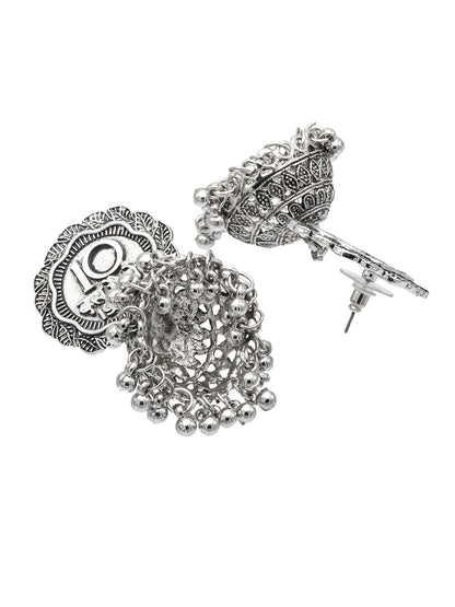 Shining Jewel Traditional Indian Antique Oxidised Silver CZ, Pearls, Handcrafted Design Jhumka Earrings For Women (SJE_237)