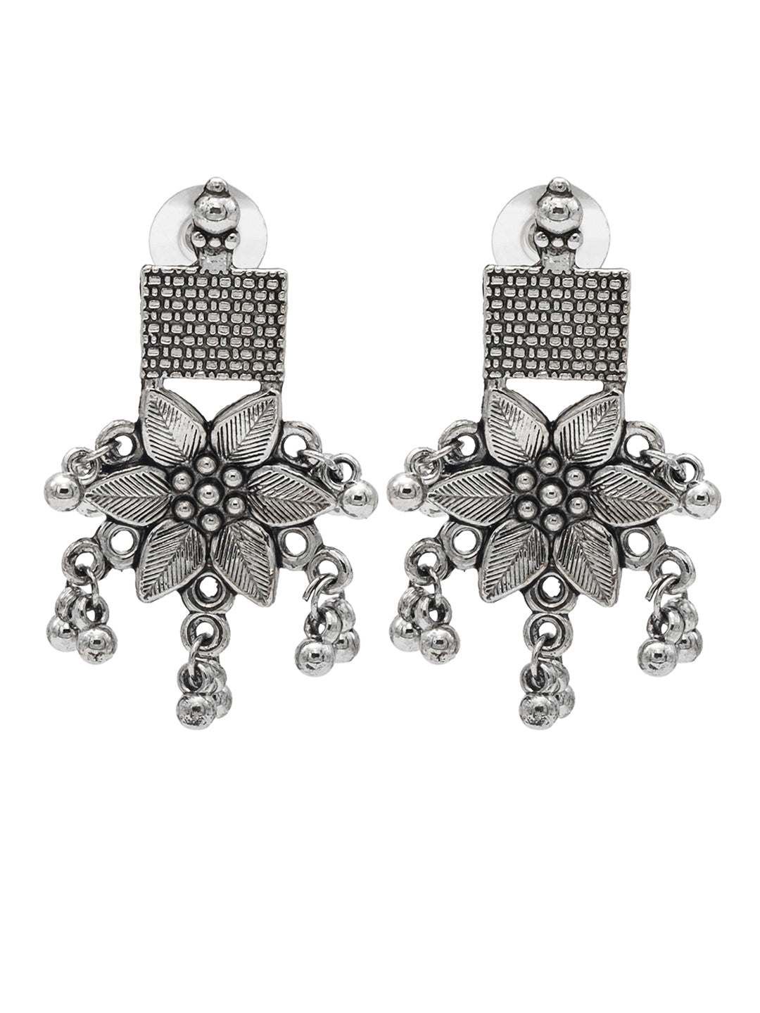 Shining Jewel Traditional Indian Antique Oxidised Silver CZ, Crystal Studded Drop Earring For Women (SJE_238)