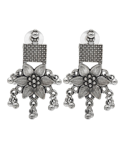 Shining Jewel Traditional Indian Antique Oxidised Silver CZ, Crystal Studded Drop Earring For Women (SJE_238)